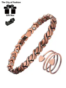 Women's Simple Pure Copper Magnetic Therapy Set Bracelet & Ring, Adjustable Design, Mother's Day Elegant Gift, 99.99% Copper