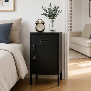 Black Steel Multi-Functional Lockable Storage Cabinet - Compact Midsize, Free-Standing, Heavy-Duty, Multi-Shelf, Standalone Cabinet with Adjustable Shelf, 27.17in Height (15.75x14.96x27.17in) for Living Room, Office Organization & Secure Storage, Com