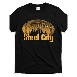 Steel City Football Fan T-Shirt - Iconic Pittsburgh Skyline & American Football Graphic Tee - Premium Soft Cotton Crew Neck, Breathable & Lightweight Summer Casual Top - Ideal Gameday Apparel, Perfect Gift for Dad, Brother, Husband, Friends