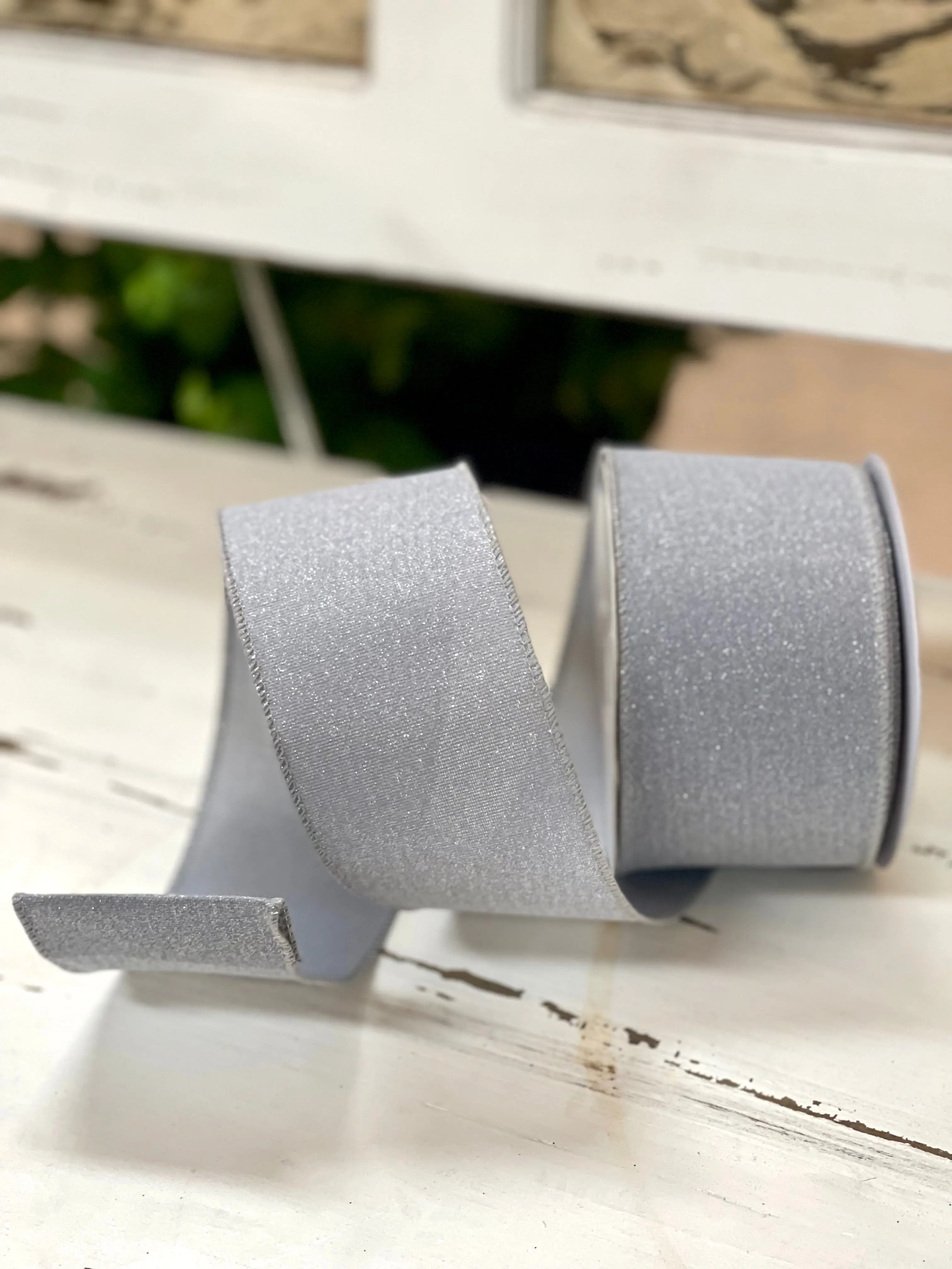 2.5 Inch By 10 Yard Gray Crystal Shine Ribbon