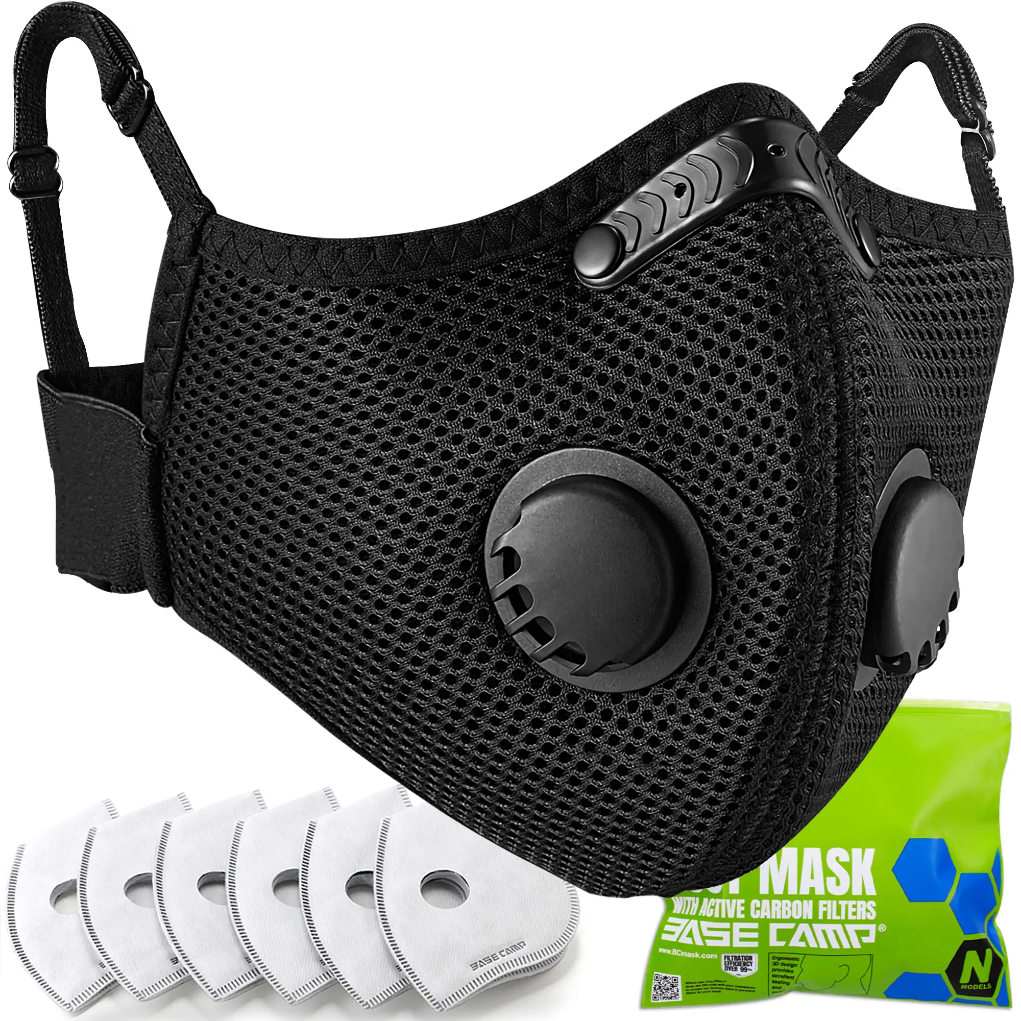 Unisex BASE CAMP M Plus 4.0 Anti-Slip Reusable Respirator Dust Mask, Breathable with 6 Activated Filters, Ideal for Woodworking & Workplace Safety Equipment