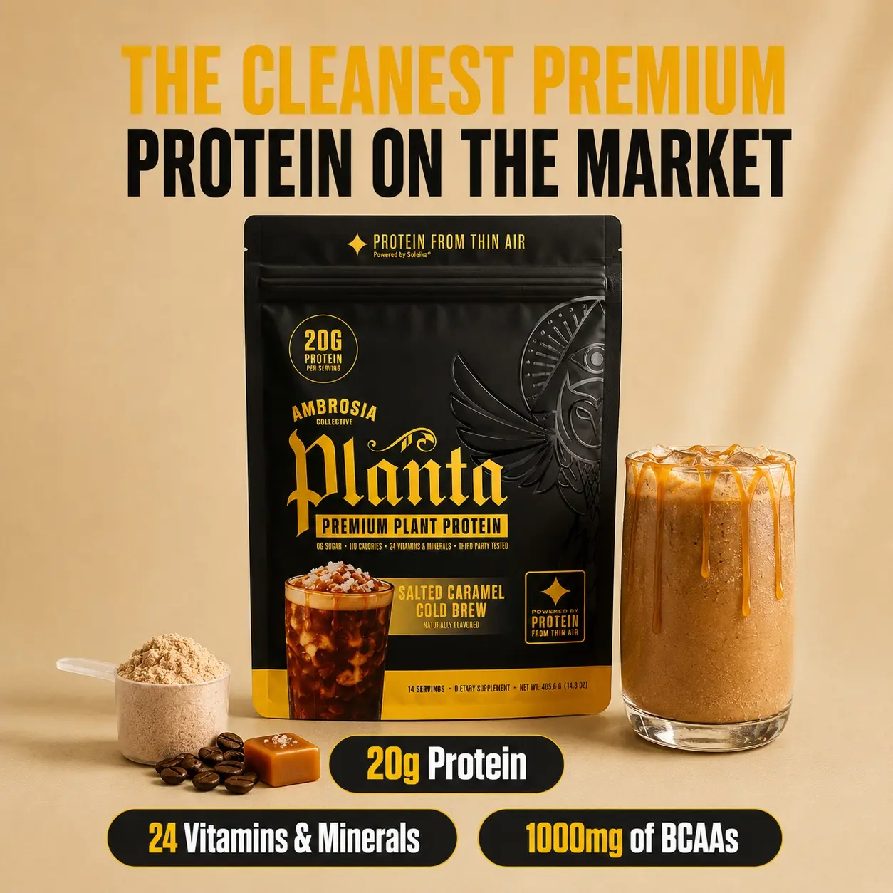 Ambrosia Planta | Plant-Based Protein Powder | 20 g Protein per Serving | Dairy-Free & Vegan | No Added Sugar | 14 Servings Fitness Dietary