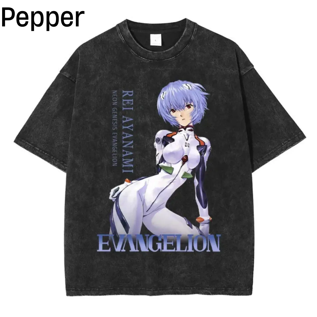 Evangelion Ayanami Rei Vintage Tee, Washed Anime T-shirt, Workout T-Shirt, Gift for Him, Weightlifting T-Shirt Menswear Top Underwear Tshirt Streetwear Tropical Round Neck Crewneck