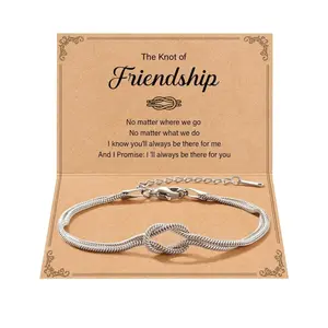 Love Knot Friendship Bracelets 316L Stainless Steel Best Friend Birthday Mothers Day Christmas Jewelry Gifts for Women BFF Bestie, inspirational message card gift