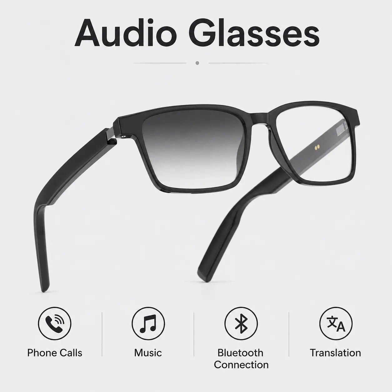 Smart Bluetooth Audio Glasses with Interchangeable Frames, Open-Ear Speakers for Music and Hands-Free Calls, UV400 Lenses