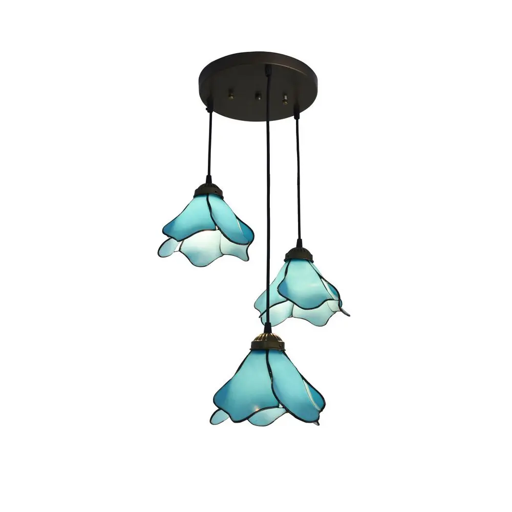 Aeyee Tiffany Style Pendant Light Fixtures, Stained Glass Hanging Light, Rustic Glass Chandelier, Art Deco Lighting for Bedroom Dining Room Living Room