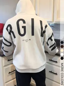 1 Pc Men's Fitted Minimalist Faith-Based Hoodie, Bold "FORGIVEN" Text Design with Scriptural Reference, Soft Breathable Long Sleeves for Casual Wear and Spiritual Gatherings, Perfect for Young Christians