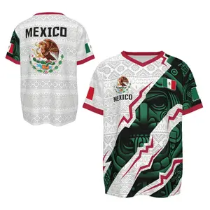 Mexican Heritage V-Neck Jersey Aztec Warrior Mask Fan Gear with Our Lady of Guadalupe & Jesus Graphics Pink Mexico Collection High-Definition Print Technology Ultimate Comfort Precision Engineering