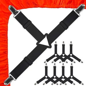 Adjustable Bed Sheet Straps Set, Sheet Holder Straps, Bed Sheet Grippers, Nickel Plated Corner Clips, Full Size Mattress Cover, Durable Bedding Fasteners, Easy Installation