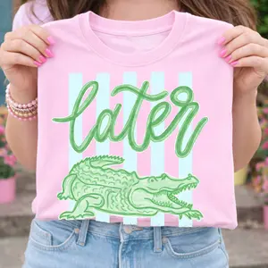 Later Gator Last Day Of School T-shirt, Choose Bella Canvas T-shirt, Summer Bay Coastal Watercolor Trending Stripes, gift for her, him, Womenswear Top, Unisex Graphic Top Streetwear