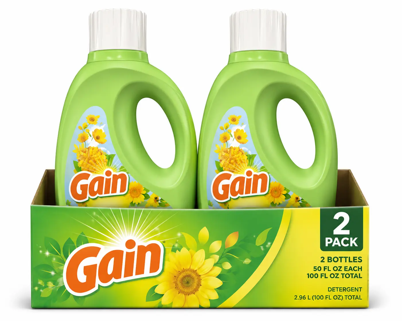 Gain Original Liquid Laundry Detergent, 2 Pack (2 x 50 fl oz Bottles) – Original Fresh Scent, HE Compatible, Powerful Cleaning Formula