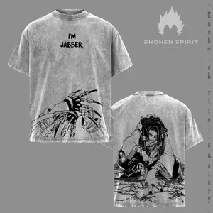 Jabber Gachiakuta Vintage Washed T-Shirt, Mad Cleaner Villain Graphic Tee, Chaotic Masked Fighter Design, Dark Dystopian Manga Aesthetic, Oversize Streetwear Unisex Style, Underground Grunge Anime Fan Shirt