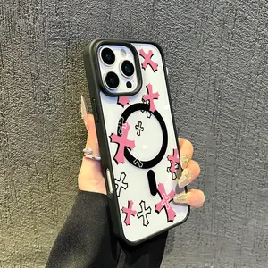 Pink Cross Pattern Anti-Drop Magnetic TPU for iPhone Case: Drop-proof design for added protection |for iPhone 17/16/15/14/13/12/11
