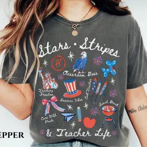 4th of July Teacher Comfort Colors Shirt Patriotic USA Teacher Shirt America Flag Teacher Tee Teacher Gift