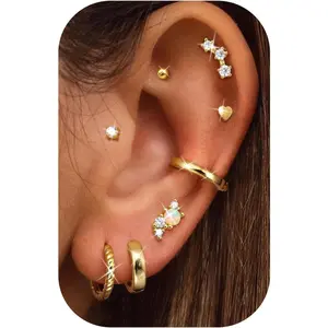 MILACOLATO Small Gold Hoop Stud Earrings for Women - Hypoallergenic 14K Plated Gold Cartilage Earring Stack Set Surgical Stud Earrings Dainty Hoop Earring Sets for Multiple Piercing 20G, Stud Earrings Jewelry, Lightweight