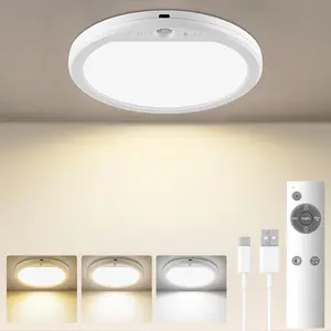 Rechargeable Motion Sensor Ceiling Light with Remote, 3000K 4000K 6500K Magnetic No Wiring LED Ceiling Light Battery Powered for Shower Stairs Hallway Porch Pantry Garage Patio Shed