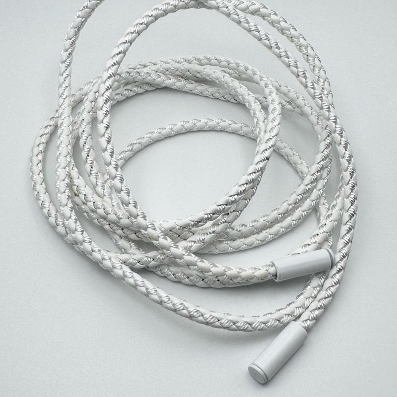 Tie-up White Braided Rope belt in soft leather