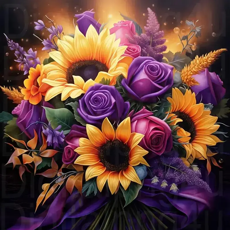 Sunflower & Rose Pattern DIY Diamond Arts Colorful Painting Kit without Frame, DIY 5D Diamond Arts Colorful Painting Kit, Wall Art Decor for Home, Decoration, Craft