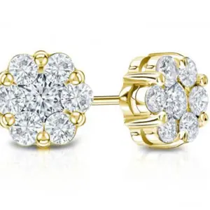 Gold Cluster Diamond Earrings - Elegant Design with Round Pieces, Ideal for Everyday Wear