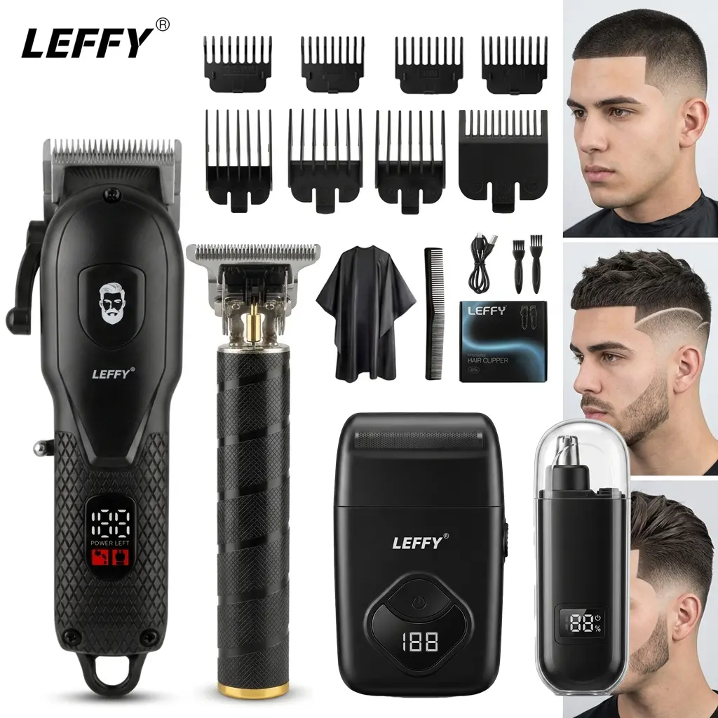LEFFY 4-in-1 cordless hair clipper，Cordless USB Rechargeable Hair Clipper Kit，adjustable blade hair clipper，dry clipper，armpit hair，lcd power display，clipper guards，ideal barbersupply，full accessory，Gifts from Husband and Father