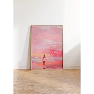 [Sale off up to 65%][Free Ship][No Frame] Coastal Cowgirl Aesthetic, Vintage Beach Poster, Abstract Coastal Beach Painting, Preppy Pink Apartment Decor, Pink Printable Wall Art