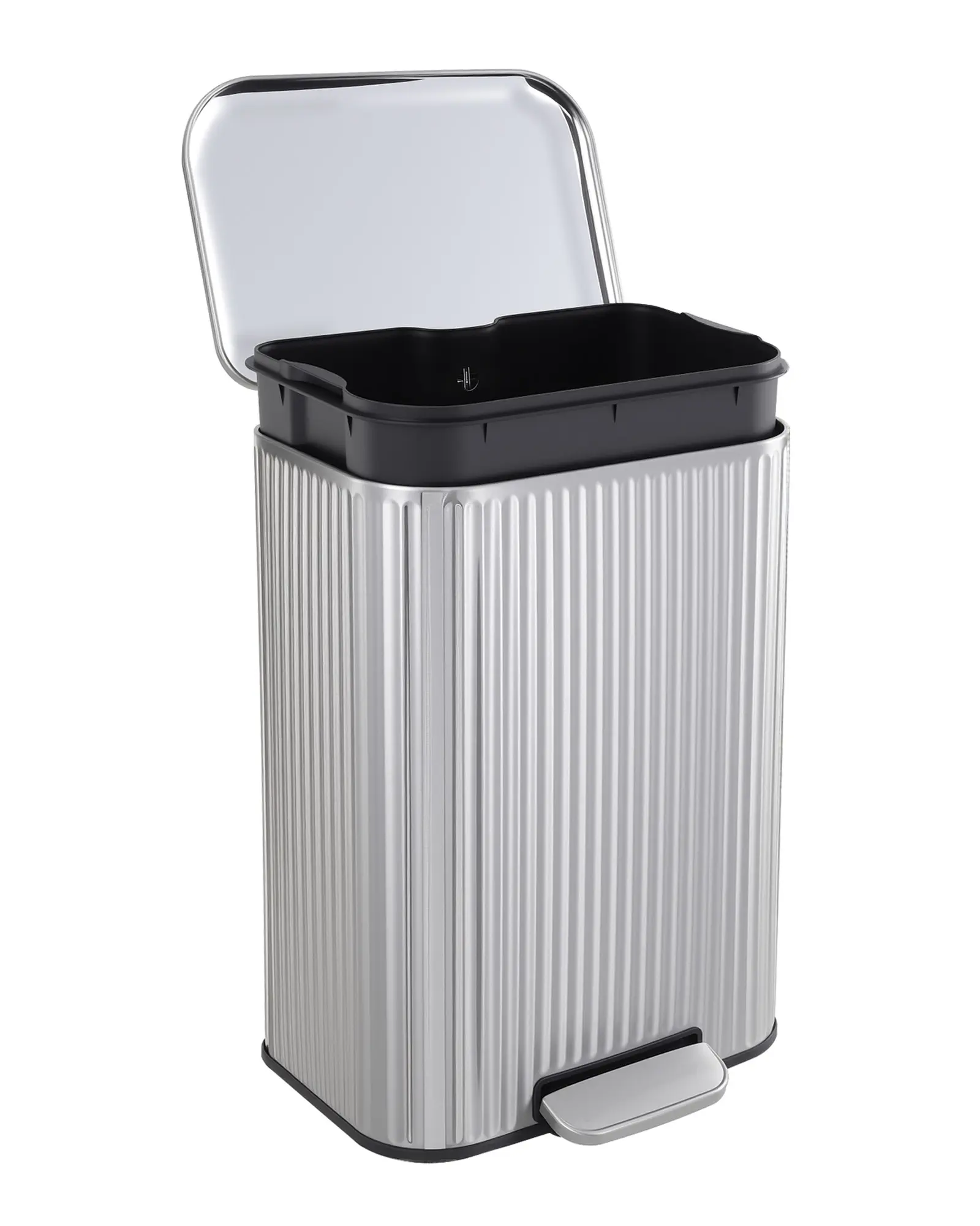 【GARVEE】50L Fingerprint Proof Stainless Steel Kitchen Trash Can with Soft-Close Lid & Removable Inner Bucket, Pedal Rubbish Bin for Home & Office