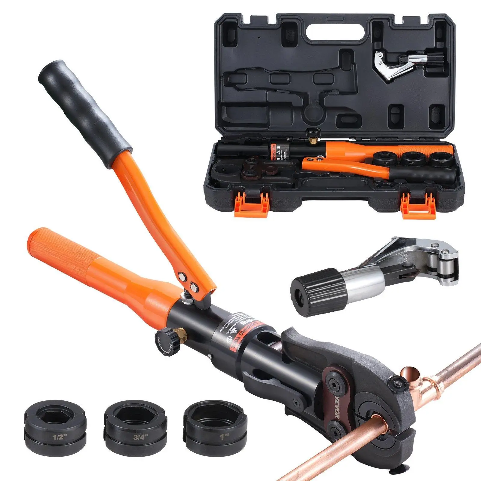 【Summerfinds】VEVOR Copper Tube Fittings Crimping Tool with 1/2" 3/4" 1" Jaws Pipe Cutter