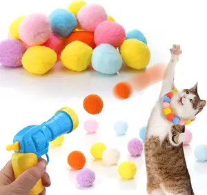 Cat Toy Ball Launcher Gun,Cat Fetch Toy Gun Shooter, Plush Ball Shooting Gun with 20Pcs Pom Pom Balls, Toys Interactive for Indoor Cats