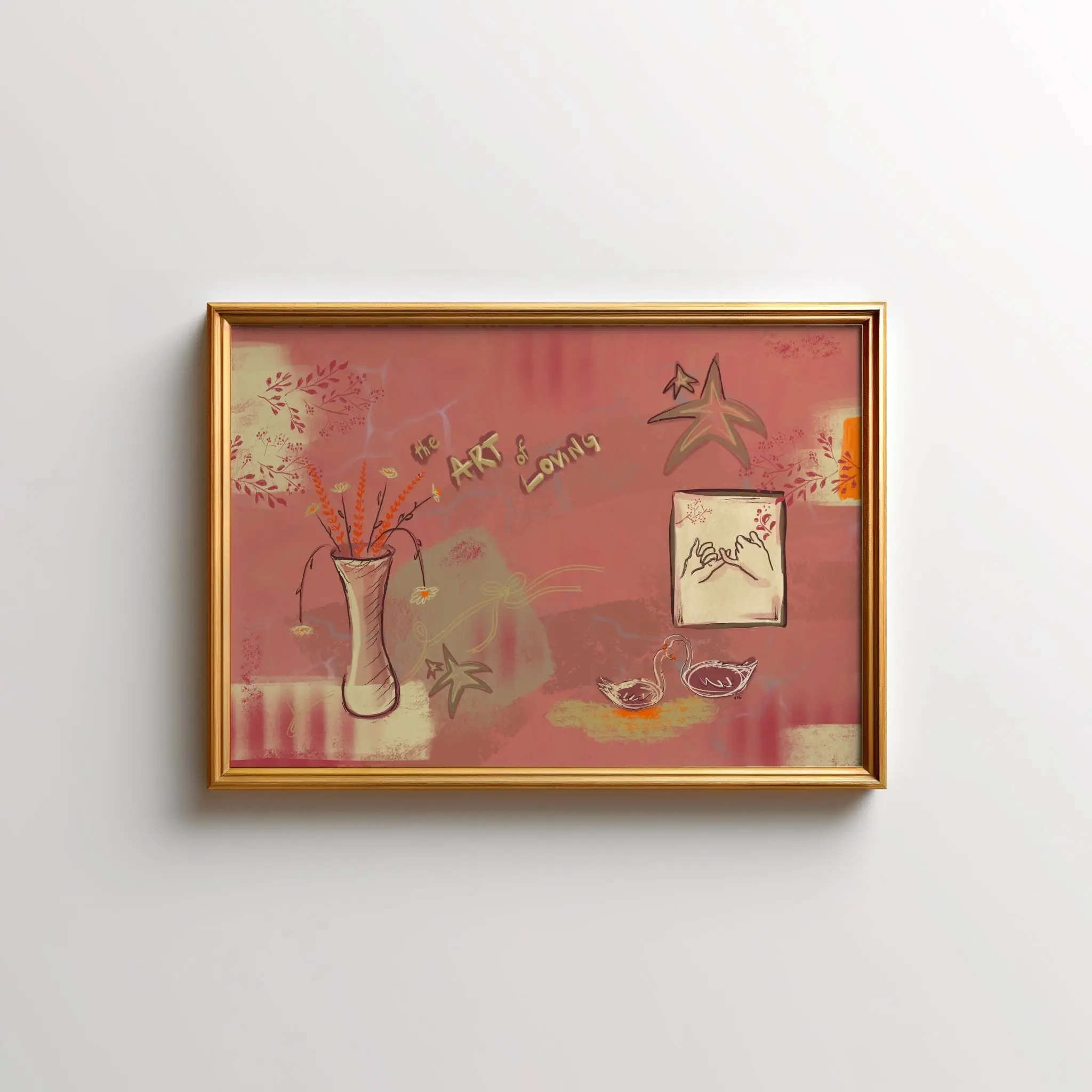 Vintage Pink Collage Poster, Horizontal Bedroom Wall Art, Feminine Gallery Wall Print, Coquette Room Decor | Framless Poster