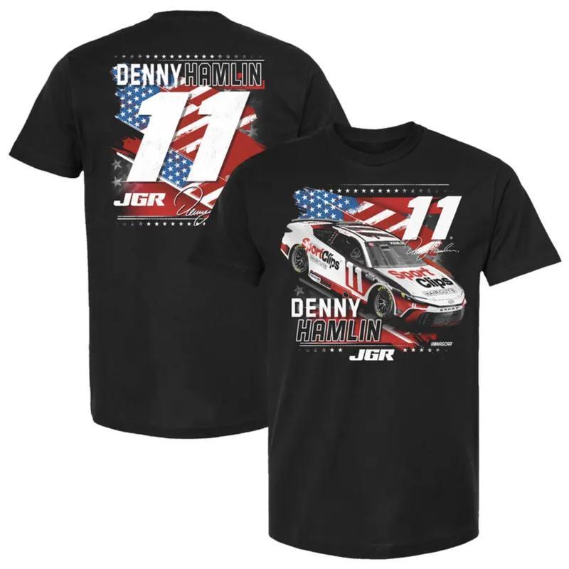 Denny Hamlin #11 NASCAR Racing Tee, JGR Team T-Shirt, American Flag Patriotic Top, Gift for Motorsports Fans Unisex Sweatshirt, Hoodie, Comfort Colors