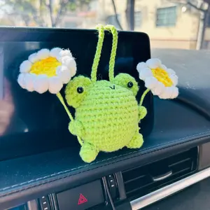 Handmade Crochet Daisy Frog Car Interior Mirror Hanging Decoration, Cute Animal Design, Perfect Gift for Car Lovers, Unique Home Decor, Car Interior Accessory, Car Ornament, Car Interior Ornaments