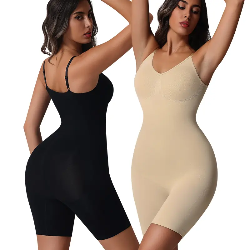 Women's Seamless Faja Body Shaper, Mid-Thigh Bodysuit Shapewear with Tummy Control, Booty Lift & No-Roll Design - Lightweight Nylon Blend, Shapewear For Women, Seamless Look, Minimalist, Compression, Full Body, Basic, Anti-Grapewear Shapewear Bodysuit