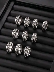 10 Pcs Fashion Stainless Steel Men's Rings, Simple Rotatable Ring, Hip Hop Punk Style, Layered Stackable, Perfect Gift for Men