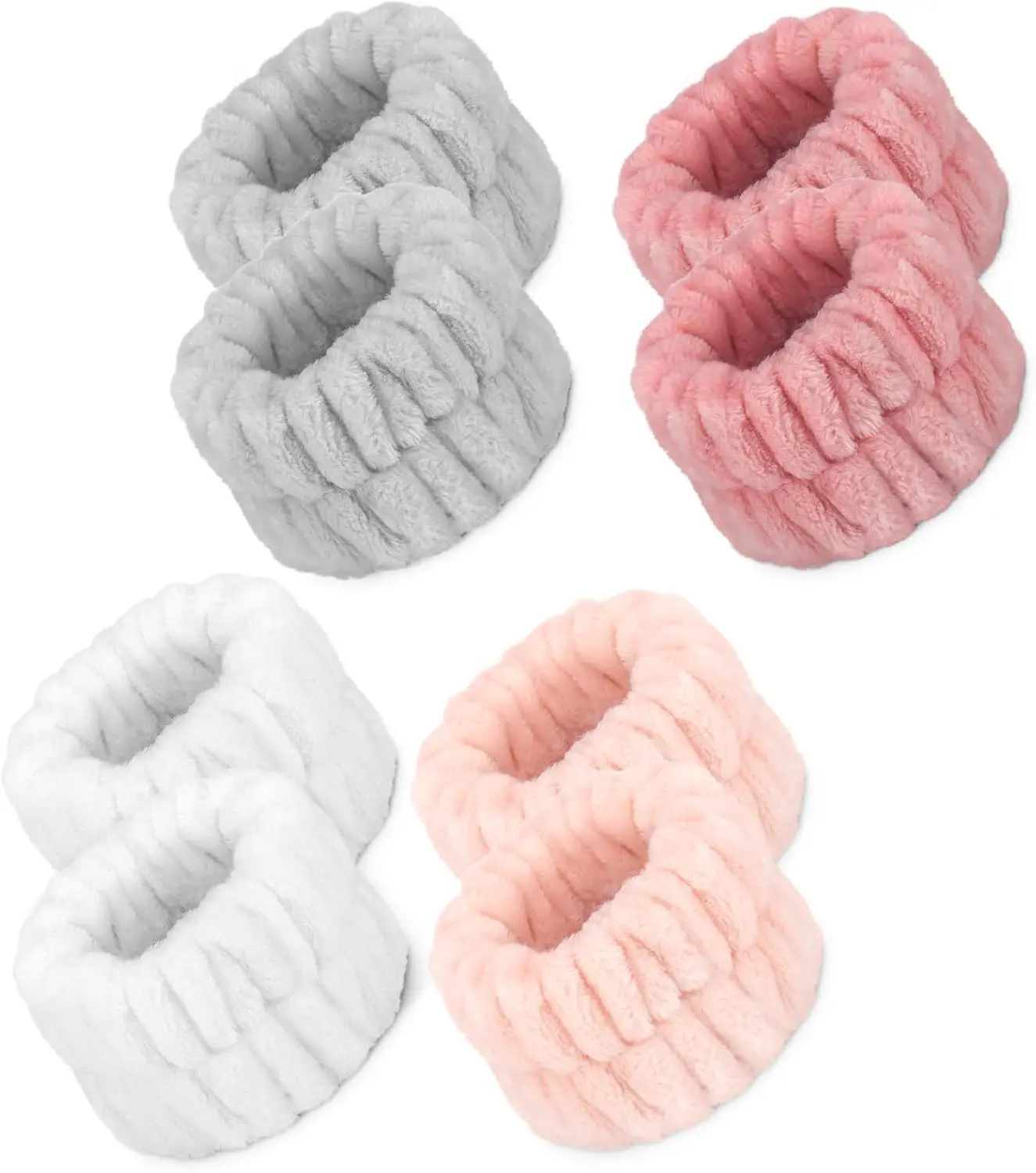 4-Pair Soft Microfiber Face Wash Headbands - Coral Fleece, Water-Absorbent, Breathable & Serviceable, Wrist Band Compatible, for Doing Makeup & Bathroom Use, Available in Grey, Pink, White, Rose, Redline (4 & Above Quantity Option), Soft Headband, Breatha