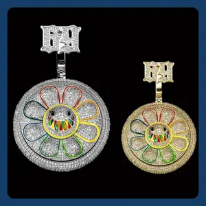 jewelry Silveryy With Synthetic Cubic Zirconium 69 Rainbow Spinning Sunflower Shark Hip Hop Pendant Necklace Men'S And Women'S Street Fashion Accessories Holiday Party Gift Birthday Gift Best Gift For Boyfriend Daily Wear