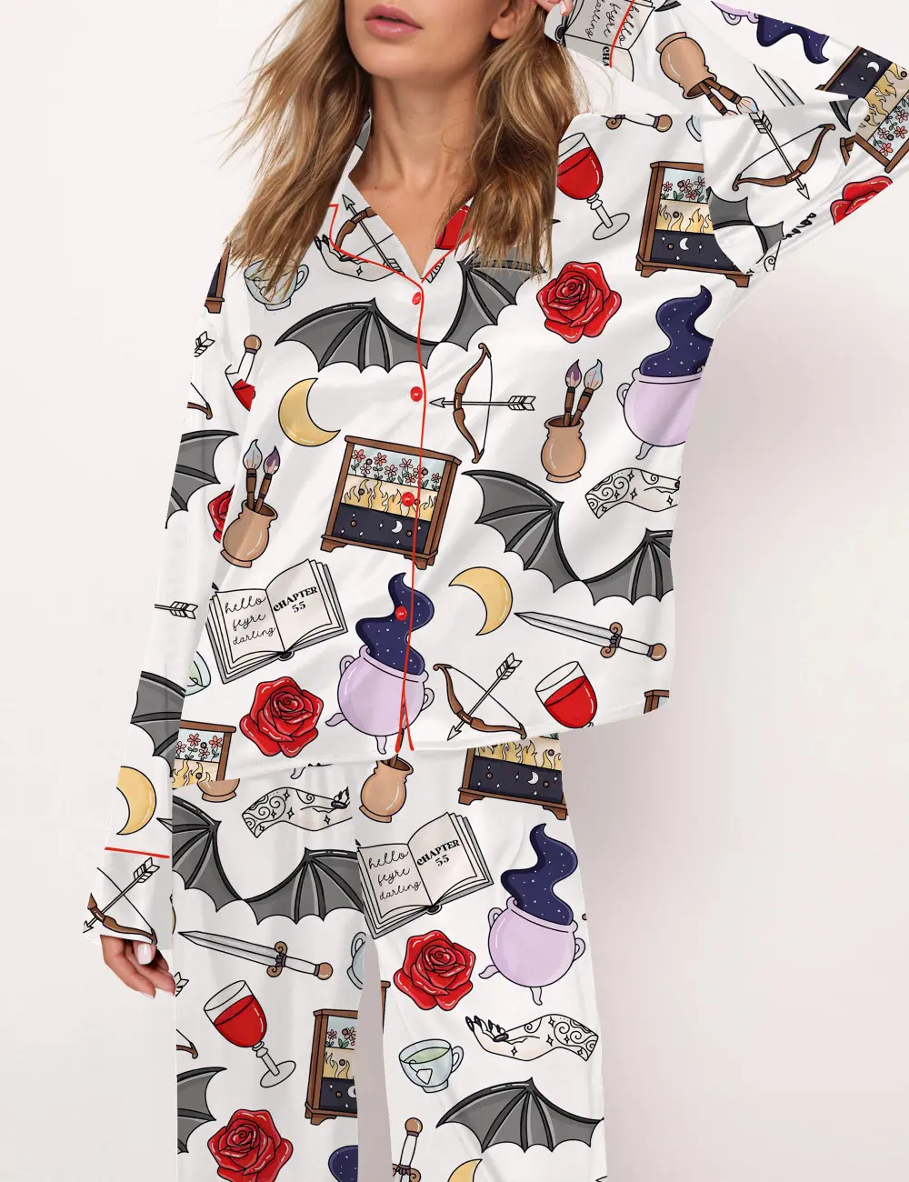 ACOTAR Inspired Satin Pajama Set for Women – Soft Silky Sleepwear, Cozy Bookish Loungewear, Perfect Gift for Fantasy Lovers