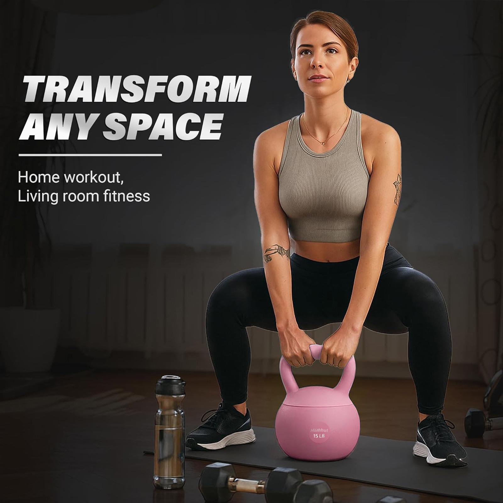 Soft Anti-Collision Shock Absorbing Kettlebell 10 15 20 LB, Non-Scratch Non-Slip Vinyl Hand Weight for Women Home Workout, Strength Training, Shockproof