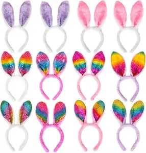 12PC Easter Bunny Ears Headbands for Kids & Adults – Colorful Rabbit Ear Hairbands for Easter Party Favors, Bunny Costume Accessories, Spring Holiday Decor
