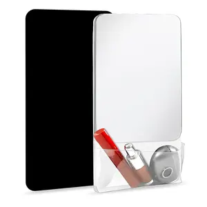 Magnetic Locker Mirror with Fully Magnetic Back, 9.45" x 5.51" Small Real Glass Super Clear Reflection Mirror with Storage Pocket for School Locker Refrigerator Office Cabinet - White, 1 Pc
