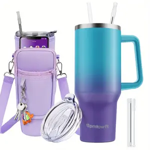40 Oz Stainless Steel Tumbler with Handle and Carrier Bag, Insulated Water Bottle With Straw & Lid, Cupholder Friendly Reusable Travel Mug Halloween Christmas Gift