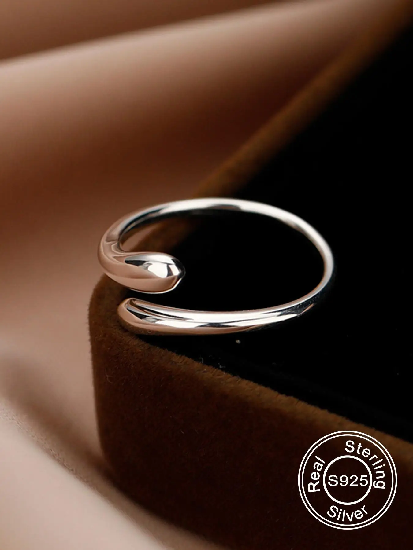 925 Sterling Silver Women's Elegant Temperament Cuff Ring, Exquisite Trendy Teardrop Bridal Engagement Rings, Fashionable Jewelry Accessories for Dail