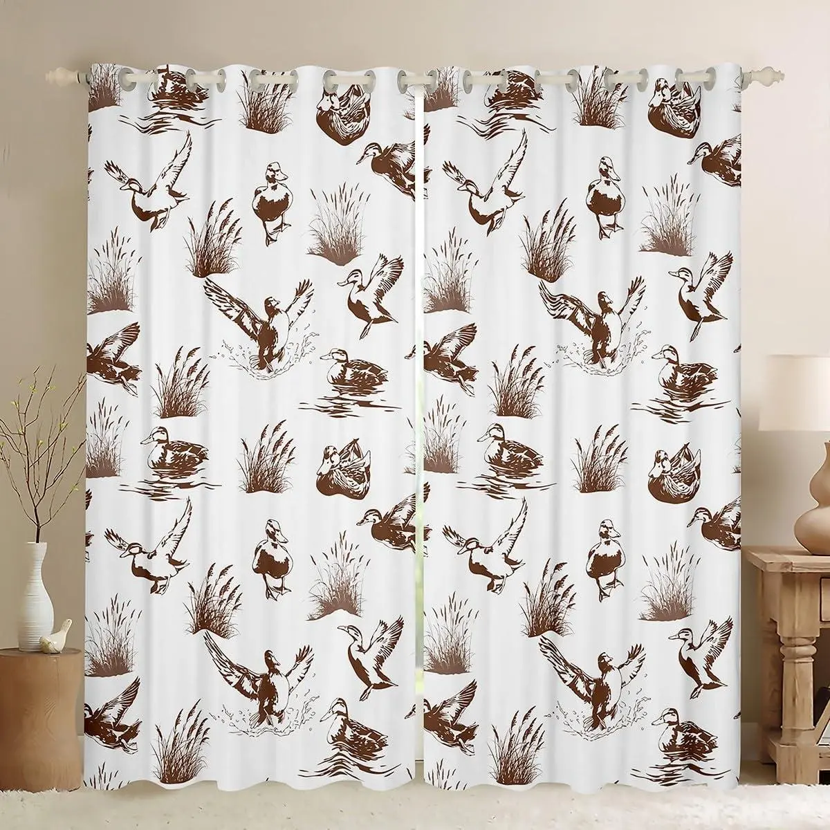 Mallard Duck Curtains Bedroom Living Room Cabin Duck Hunting Room Darkening Curtain Cabin Lodge Decor Wild Hunting Fishing Window Drapes Hunter Curtains Brown White