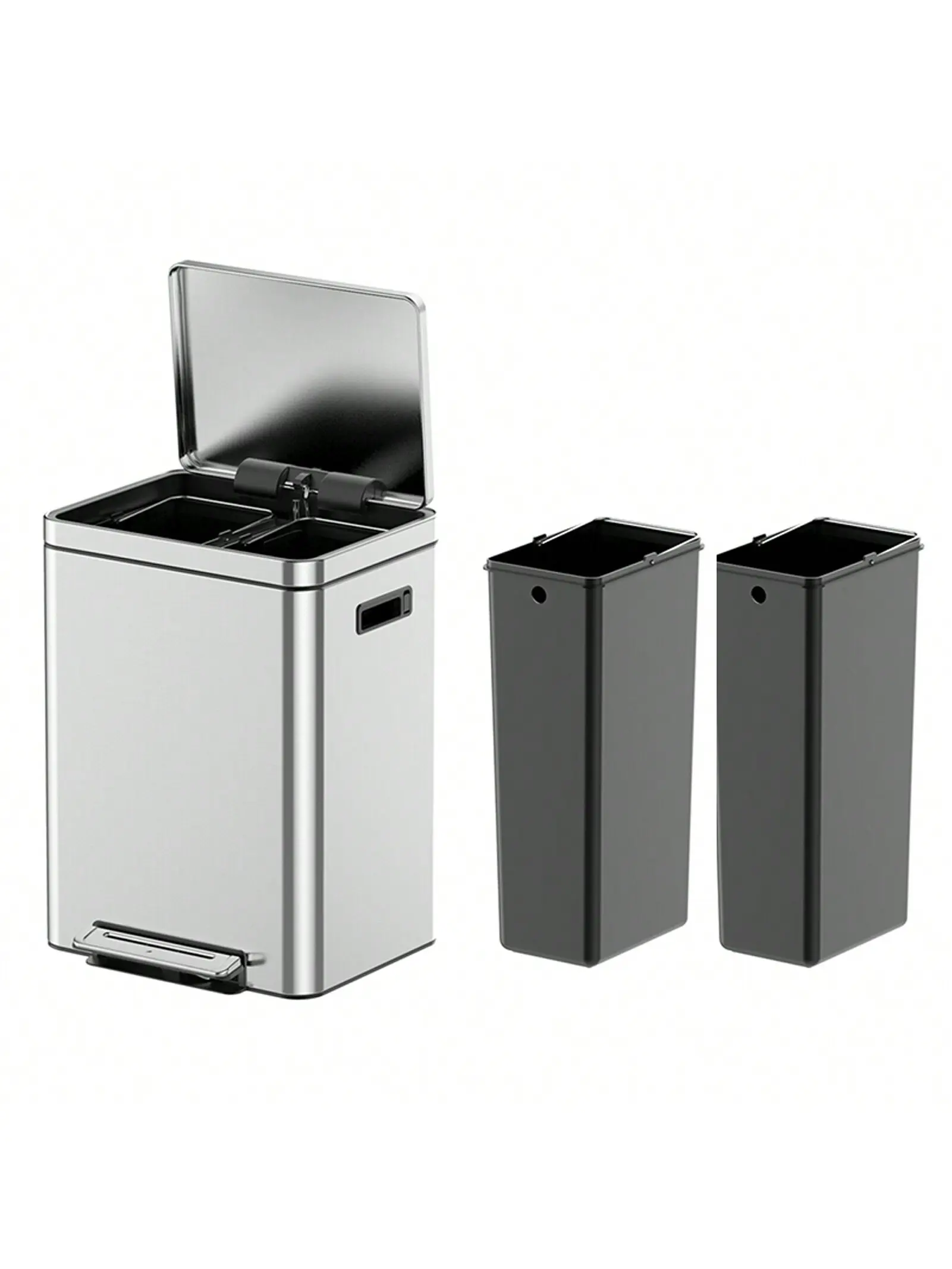 【Christmas Gift】Stainless Steel Dual-Compartment Touchless Kitchen Trash Can with Lid, Rectangular Foot Pedal Waste Bin for Cleaning, Removable Inner Buckets, 3 Sizes Available (2×5.3Gal, 2×4.8Gal, 2×4Gal), Modern Design