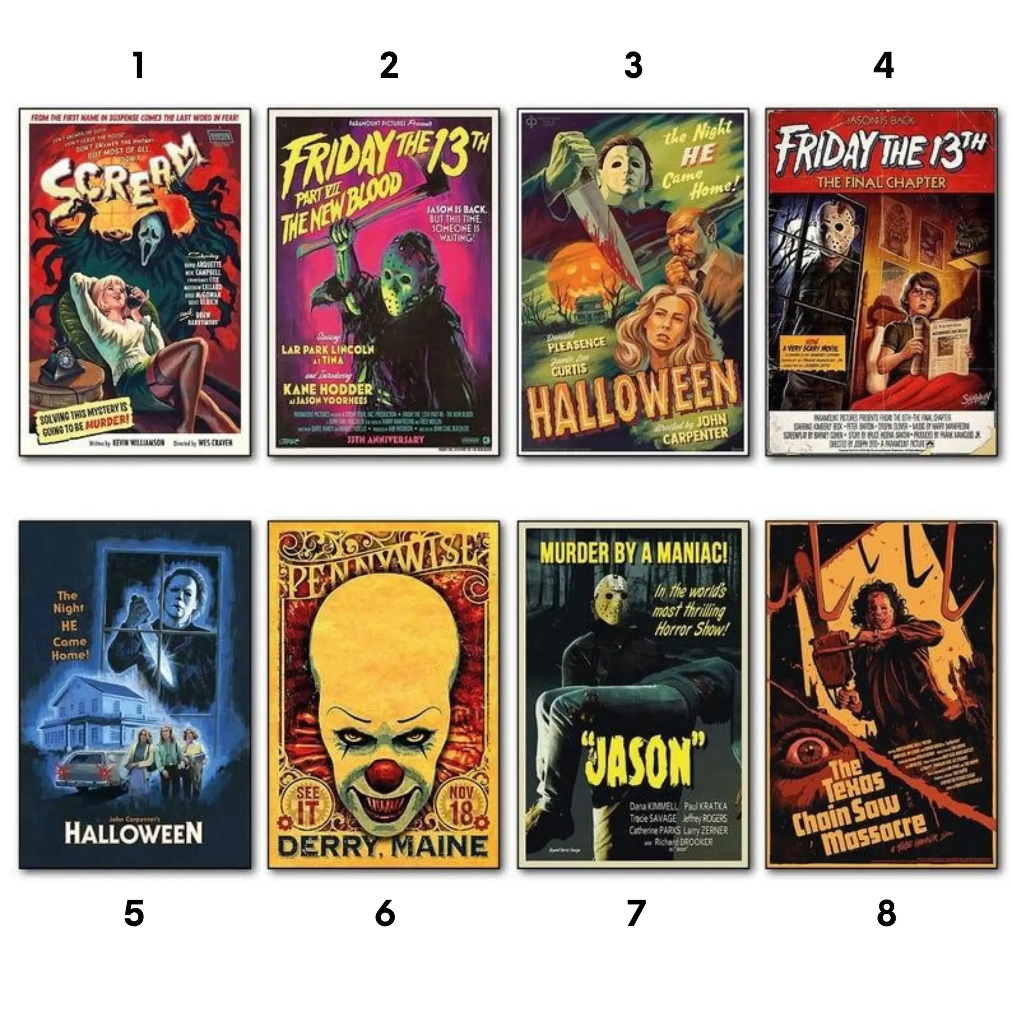 Aluminum Alloy Epic Classic Horror UNFRAMED Poster Presenting Iconic Scenes From 1980s And 1990s Horror Movie Wall Art Halloween Decor