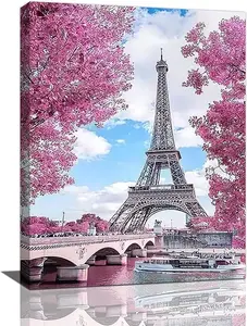 Paris Eiffel Tower Wall Art Paris Pictures Wall Decor Paris Eiffel Tower Canvas Painting Print Artwork Modern Home Decorations Framed for Living room Bedroom Office Gift Poster Hanging Ornaments Artistic Photo