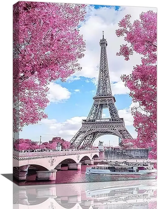 Paris Eiffel Tower Wall Art Paris Pictures Wall Decor Paris Eiffel Tower Canvas Painting Print Artwork Modern Home Decorations Framed for Living room Bedroom Office Gift Poster Hanging Ornaments Artistic Photo