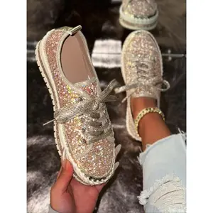 Fashionable Rhinestone Glitter Sneakers, Shiny Women’s Comfortable and Stylish Sports Shoes, Perfect Shoes for Parties and Special Occasions