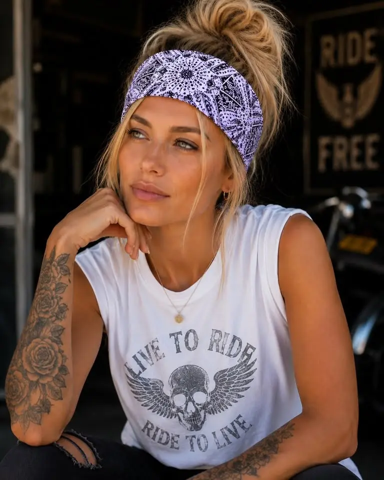 RAVEbandz The PRO - BLINGBANDZ- Wide Stretch Headband (Lavender Bandana)