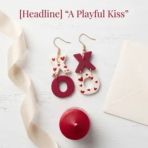 1 Pair XO Letter Heart Print Dangle Earrings, Red White Valentine Love Wooden Drop Earrings for Women1