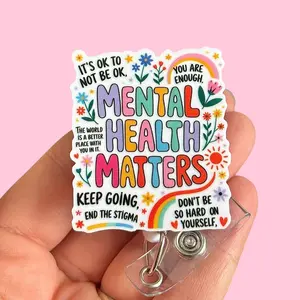 Glitter My Badge Mental Health awareness badge reel for nurse and hospital workers. Badge clip Badge pull - Retractable swivel clip with a 360 rotation. Great gift for coworker
